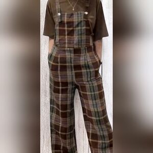 Cider Brown Plaid Wide Leg Jumpsuit